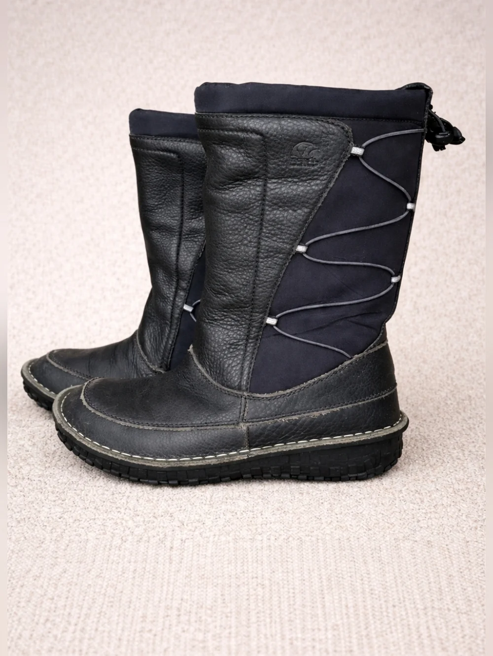 Sorel Teslin Black Pebble Waterproof Leather Winter Boots Size 7 Thinsulate